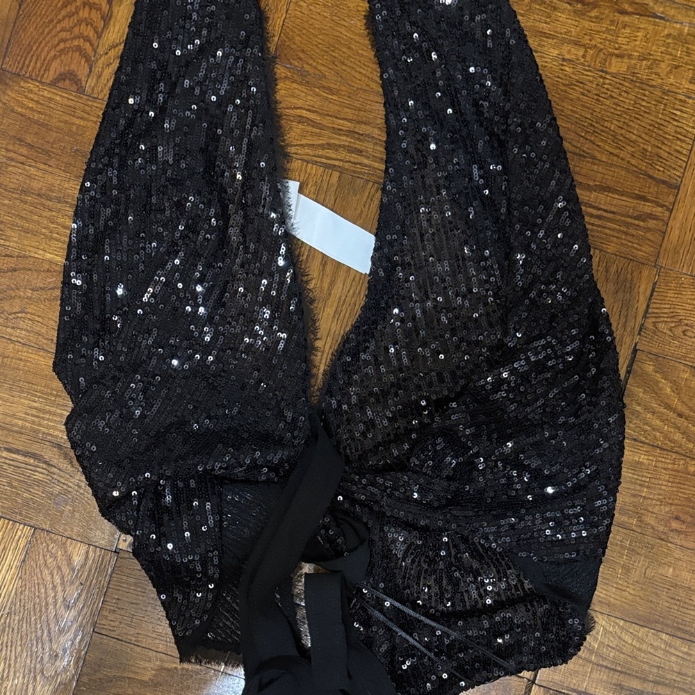 Zara Black Sequin halter top
